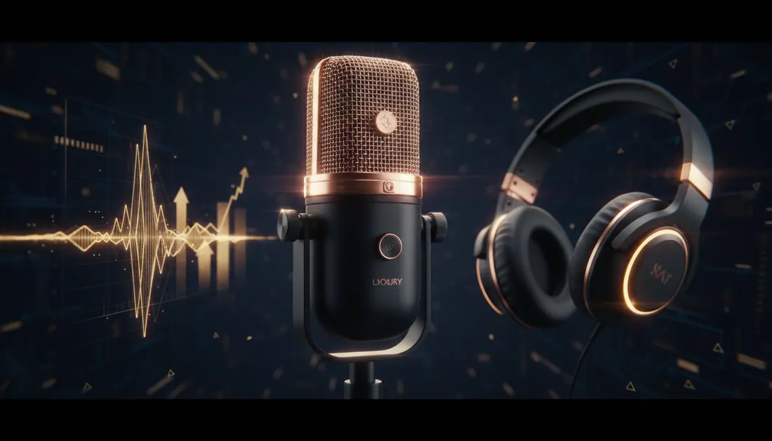 Audio visual with microphone, headphones and cinematic lighting