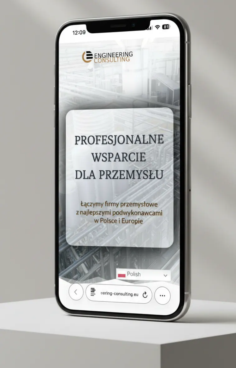 Engineering Consulting, wcześniejszy widok mobilny strony