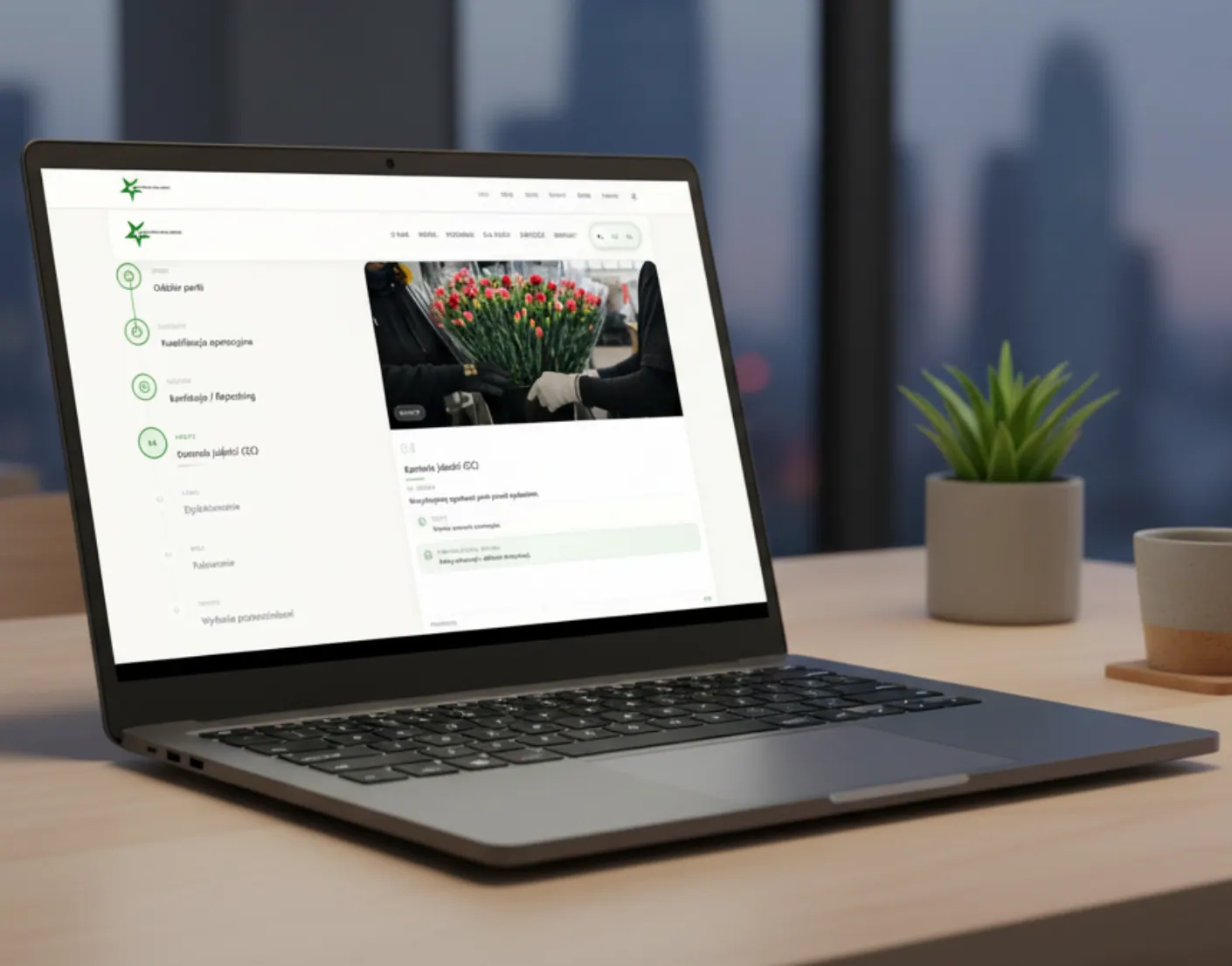 Green Star, widok strony z modelem procesu i etapami przygotowania produktów floral