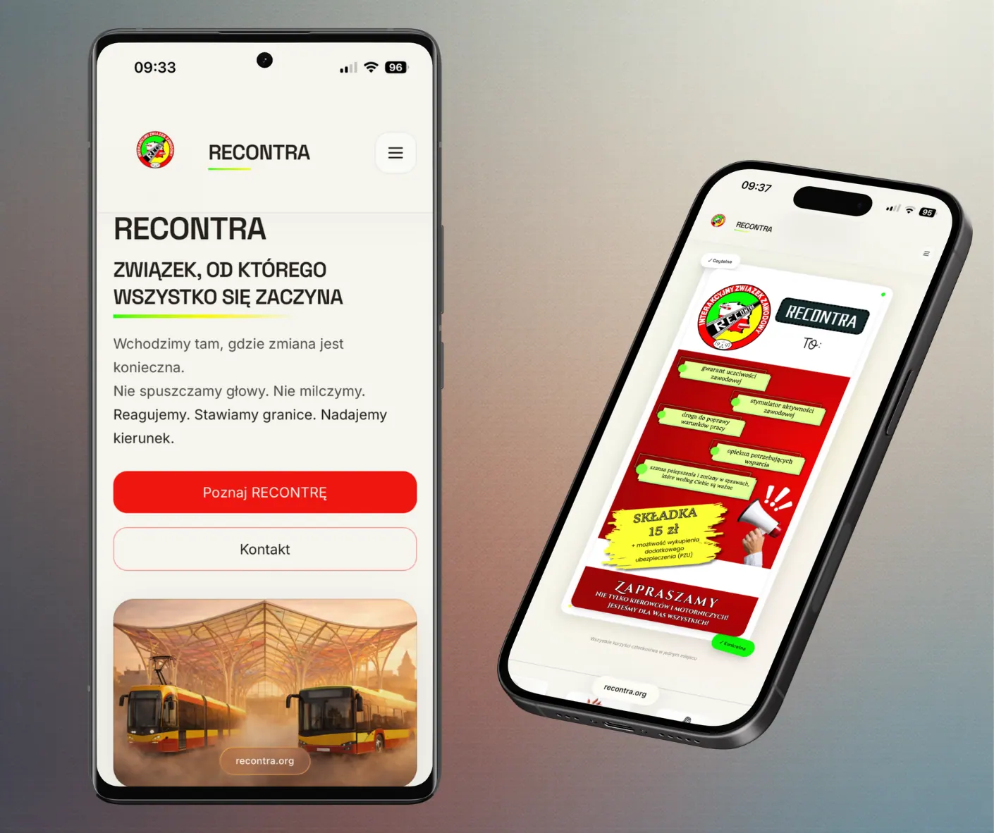 RECONTRA, widoki mobilne strony i materiałów komunikacyjnych